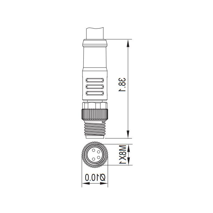 M8 4-PIN, straight male, single-end precast PUR flexible cable, shielded, black sheathed, 63S105-XXX