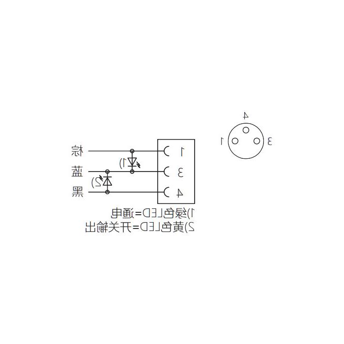 M8 3Pin, straight female, LED light, single end precast PUR flexible cable, black sheathing, 63S041-XXX